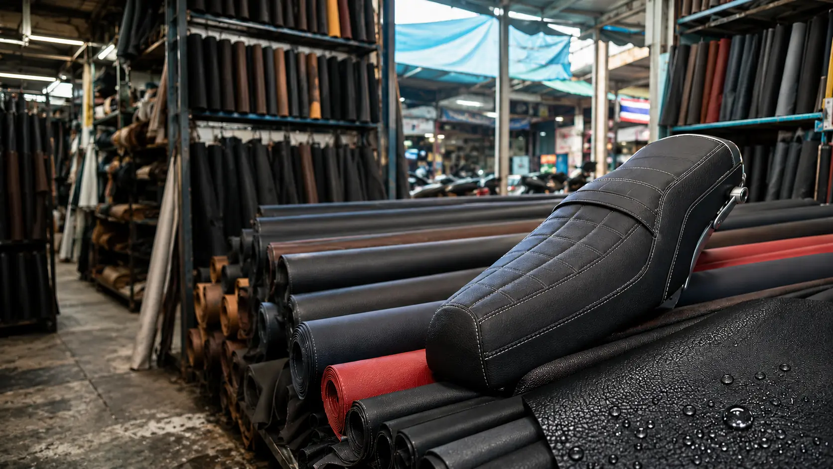 Waterproof PVC leather for motorcycle seats in Thailand