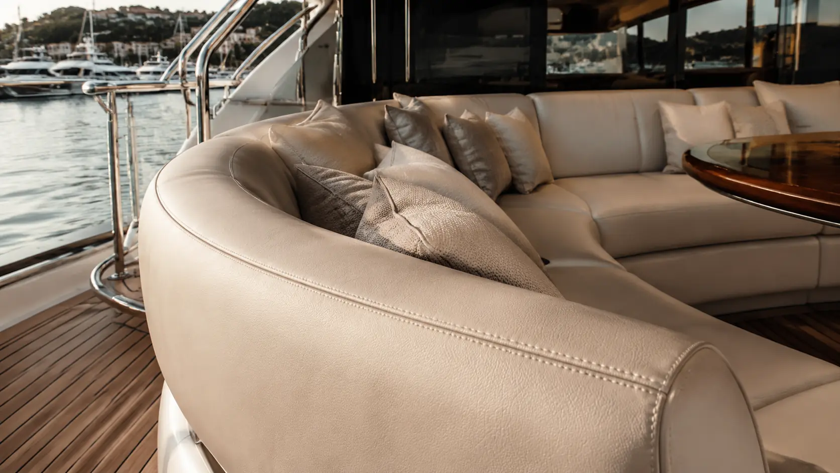 Marine PU leather seating in a luxury yacht