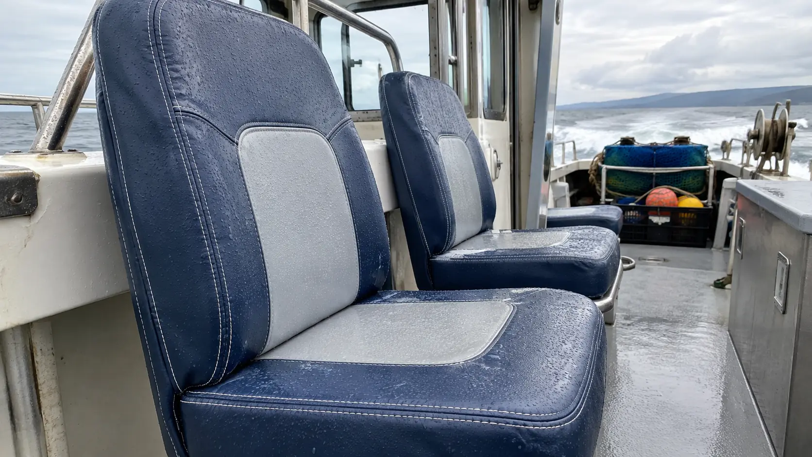 Marine vinyl seating on a work boat