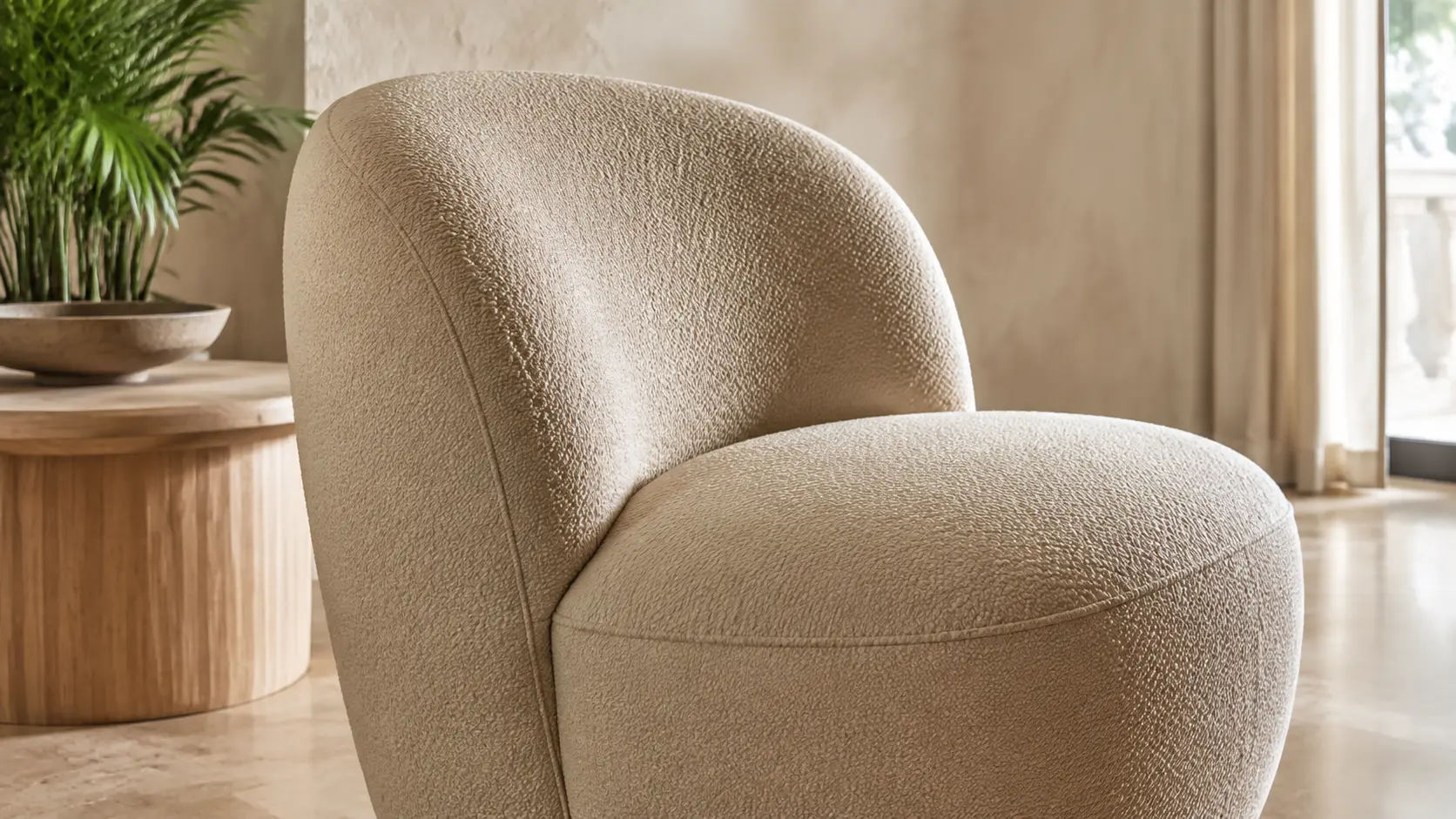 Matte boucle-effect synthetic leather lounge chair